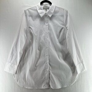 Marled Blouse Womens Size L Shirt Button Front Long Sleeve Stretch Cotton White